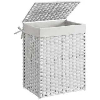 Songmics Wäschekorb Wäschesammler aus synthetischem Rattan, mit Deckel und Griffen, faltbar, Wäschesack, herausnehmbar, Badezimmer,weiß LCB51WT