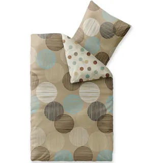CelinaTex Touchme Biber Bettwäsche 135 x 200 cm 2teilig Baumwolle Bettbezug, Set, Bettgarnitur für Sommer und Winter, ganzjährig, pflegeleicht, Frauke Punkte beige braun türkis