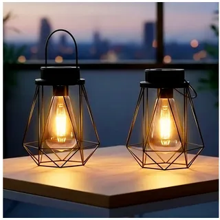 Spetebo LED Laterne Solar Laterne schwarz 18 x 15 cm zum Hängen oder Stellen, der Akku ist austauschbar, LED fest integriert, warm weiß, mit Einschaltautomatik schwarz
