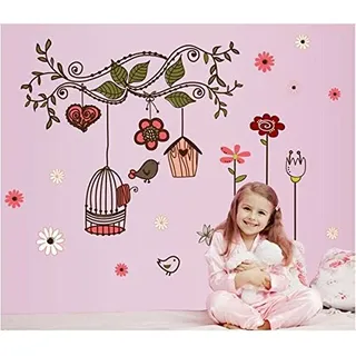 Blumen Vogelkäfig Wandtattoo Aufkleber Küche Dekoration Kinder Kindergarten Abziehbild Abziehbilder Wohnkultur Stilvolle moderne Blumen Wohnzimmer Schlafzimmer Dekoration