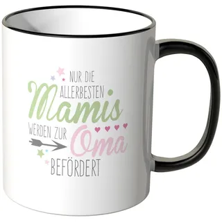 JUNIWORDS Tasse - Wähle eine Farbe - "Nur die allerbesten Mamis werden zur Oma befördert" - Schwarz