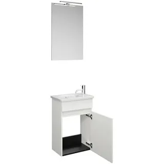 burgbad Rocio Set-Gästebad aus Spiegel mit LED-Leuchte, Waschtisch und Waschtischunterschrank, Breite 450mm, SGYT045F6223C0001, Farbe: Weiß Matt