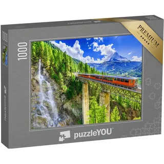 puzzleYOU: Puzzle 1000 Teile „Gornergrat mit Wasserfall, Brücke und Matterhorn, Zermatt, Wallis, Schweiz“ – aus der Puzzle-Kollektion Schweiz, Landschaft, Matterhorn, Wasserfälle, Berge & Täler