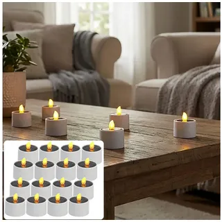 Casativo LED-Teelichter Solar-LED Teelichter IP44 bis 8 St. mit Dämmerungssensor Kabellos, LED fest integriert, warmweiß, Flammen-Effekt als Nachtlicht, ca. 8 Std. Leuchtdauer, Tagesaufladung