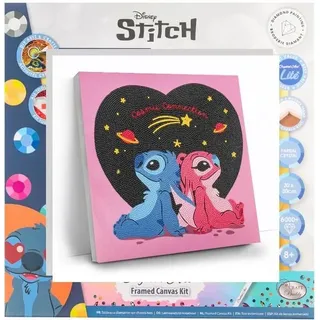 Craft Buddy CAKL-32DNY716M - Crystal Art Famed Canvas Kit, Disney, Stitch & Angel, Leinwandbild 30x30cm, Diamond Painting