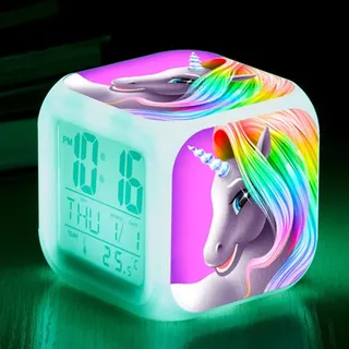 Digitaler Einhorn-wecker (a), Quadratischer Wecker Mit Bunten Lichtern