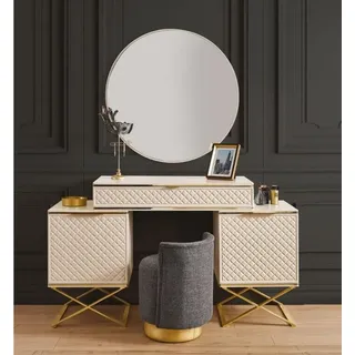 JVmoebel Schminktisch Beige Schminktisch mit Spiegel aus Holz und Glas, modern und elegant (Set, 2-St., 1x Schminktisch + 1x Spiegel ohne Hocker), Made in Europa beige|braun