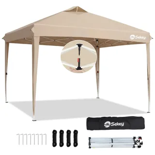Sekey Designer Serie | Pavillon 3x3 mit Belüftung Faltpavillon Wasserdicht | 3x3m für 6‐9 Personen, UPF 50+ UV‐Schutz, PU1000+ wasserdichtes Dach, Belüftetes Design, Einfacher schneller Aufbau, Beige