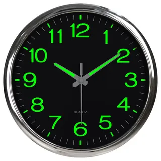 ALEENFOON Leuchtende Wanduhr, Fluoreszierend Wanduhren 30 cm, Wanduhr Ohne Tickgeräusche, Nachtlicht Wanduhren Modern, Zuhause Wand Uhr für Wohnzimmer,Schlafzimmer, Küche,Büro (Silver)
