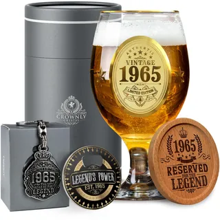CROWNLY CRYSTAL® 1965 Geschenke 60 Geburtstag Mann Bierglas Mit Gravur Personalisierte Geschenke Deko 60 Geburtstag Mann Geschenk Für Männer Geburtstagskarte 60 Geburtstagsgeschenk Geschenk Ehemann