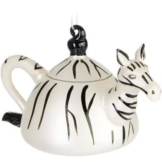 Brubaker Weihnachtsbaumkugel Teekanne Zebra Weihnachtskugel aus Glas - Christbaumschmuck Lustig (1 St), Figur Weihnachtsdeko Anhänger - Deko Baumkugel schwarz|weiß