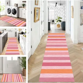 ZUZEKU Teppich Läufer Lang Flur Küche rutschfest waschbar Teppichmatten Modern Design Küchenläufer Rosa Rot Orange 100X240cm Küchenteppich Meterware Esszimmer Schlafzimmer Wohnzimmer Schmutzfangmatte