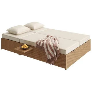 Odikalo Doppelliege Outdoor Rattan Liege Rattansofa Gartenmöbel wetterfest klappbar Kissen