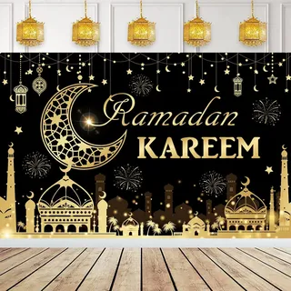 XINDY Ramadan Dekoration Schwarz Gold Extra Große Ramadan Kareem Hintergrund Banner Ramadan Banner Ramadan Mubarak Dekoration Stoff Schild Poster für Muslim Islamische Party Ramadan Deko, 180x110CM