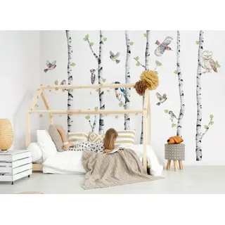 Osomhome | Wandtattoo Kinderzimmer Wanddeko Waldtiere I Wandsticker Jungenzimmer | Tapete Selbstklebend Wandbilder Jugendzimmer | Birken 260 cm und Vögel (Birken, XXL)
