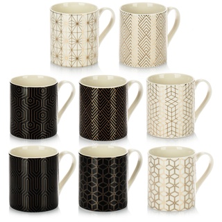 com-four® 8-teiliges Kaffeetassen-Set im modernen Art-Deco-Style - Kaffeepott für Tee und Glühwein - Kaffeebecher aus Keramik - edler kleiner Keramikbecher für Heißgetränke