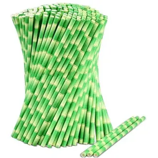 Grüne Bambus Trinkhalme aus Papier, 19,7 x 0,6 cm, 1000 Stück – für Cocktails, Limonaden, Säfte, Getränke, Bars und Restaurants Grüner Bambus