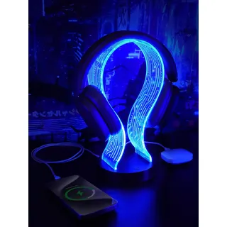 CoolGift Mart Beleuchteter Kopfhörerständer mit 16 Farbe Lichter, PCB-Muster Acryl Kopfhörer Stand mit 1 USB und 1 Typ-C Ladeanschlüsse, Geschenke für Gamer Männer und Musikliebhaber