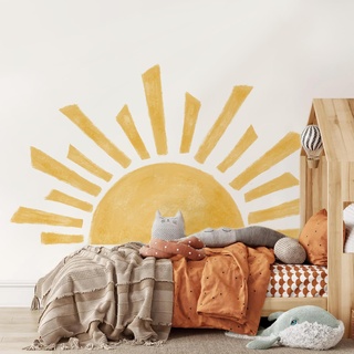 Wandtattoo Sonne Wandaufkleber Kinderzimmer, Boho Dekor Sonnen Wandsticker Selbstklebend für Kinder Mädchen Junge, Kinderzimmer, Babyzimmer (Sonne)