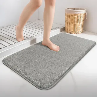 VOUNOT 2er-Set Badematte rutschfeste, Mikrofaser Saugfähig Badezimmerteppich, Flauschig & schnelltrocknend Maschinenwaschbar Badteppich, Super Weich Fußmatte Duschvorleger 40x60cm Grau