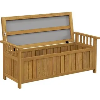 Zweisitzige Gartenbank Aus Holz Mit 151 L Stauraum, Armlehnen, 128,5 X 56 X 53,5 Cm, Braun