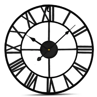 IvoQ Große Schwarze Wanduhr Metall mit Römischen Ziffern - Stilvolles Zeitloses Design - 40 cm