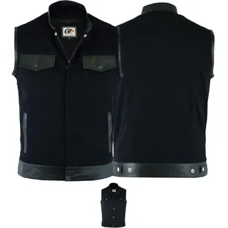 German Wear Motorradweste GW691 Denim+Leder Motorrad Biker Jeansweste Motorradweste Weste schwarz 50/M