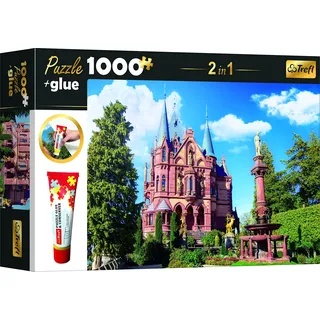 Trefl 10646 Set 2in1 Puzzle + Kleber, Puzzle 1000 Teile Schloss Drachenburg im Siebengebirge, Deutschland, Puzzle Kleber und Konservierungsmittel, Elemente anordnen und kombinieren