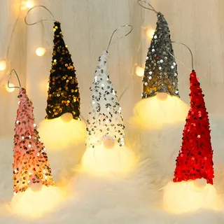 FUFRE Weihnachtsdeko Wichtel 5 Stück Leuchtende Weihnachtswichtel Set Weihnachten Deko Wichtel Figuren mit LED Licht Weihnachtsdeko Innen Weihnachtswichtel Figuren Weinachtsdekoration (Pailletten