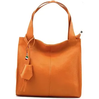 FLORENCE Shopper Florence Echtleder Hobo Bag Damen orange (Schultertasche, Shopper), Damen Tasche Echtleder orange, Made-In Italy orange