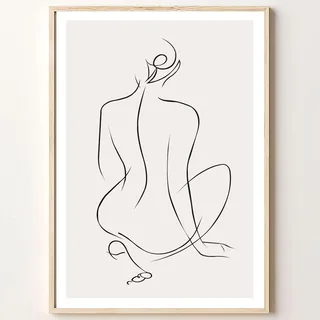 Woman Line Art Poster, minimalistisch, abstrakt, schwarz, weiß und beige, Wandkunst, Frauen-Silhouette, Bild, Körperumriss, Poster, Druck, weibliches Kunstwerk, Gemälde für Schlafzimmer, Badezimmer