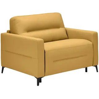 Novel Schlafsessel, Senfgelb, Metall, Echtleder, Rindleder, Uni, 115x89x97 cm, Liegefunktion, Wohnzimmer, Sessel, Schlafsessel