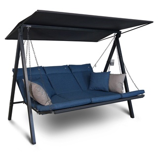 Angerer Hollywoodschaukel Lounge - Gartenschaukel Made in Germany - Schaukel zum Sitzen, Liegen und Entspannen - inklusive Bett-Funktion - einfache Montage (Blau)