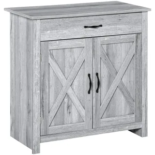 HOMCOM Sideboard für Wohnzimmer, Aufbewahrungsschrank mit Schublade, 2 Scheunentüren und verstellbarem Regal, Sideboard, Esszimmer und Küche, 80 x 39,7 x 80 cm, Holzoptik, Hellgrau