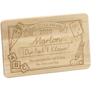 LAUBLUST Frühstücksbrettchen mit Gravur - Personalisiert mit Datum | Name | Widmung - Buche Naturbelassen ca. 24 x 15 x 1 cm, FSC® - 1. Klasse Motiv - Schneidebrett zum Schulanfang