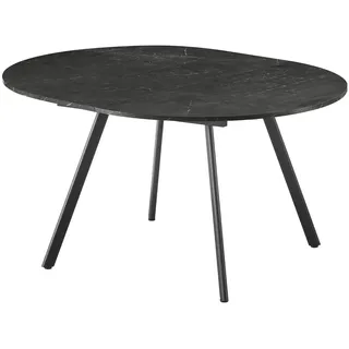 B&D home® runder Esstisch Till, ausziehbar 115–145 cm mit Butterfly-Einlage, 4–6 Personen, Tischplatte in Marmoroptik, Metallgestell schwarz, moderner Küchentisch/Esszimmertisch