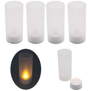 TSB Werk Teelicht LED Windlicht Teelicht Kerze Batterie Glas Timer (4-tlg), Warmweiß, Kerzenhalter, Flackernd