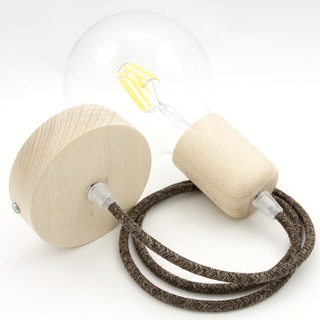 CD Cables-Lampada Aufhängung Zylinder Holz Pendel bunt Textilkabel braun 2 Meter