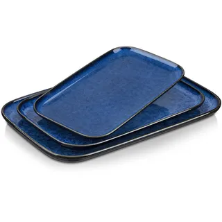 vancasso Servierplatten, STERN Servierteller 3er set, Steingut Geschirr Teller Set ist Spülmaschinen- und Mikrowellenfest, Speiseteller, Kuchenteller, Dessertteller, Frühstücksteller, Blau