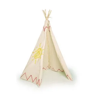 Small Foot foot 3035 Indianerzelt mit Holzstangen und Tipi aus Baumwolle, mit bunten Motiven, für drinnen und draußen 2020068