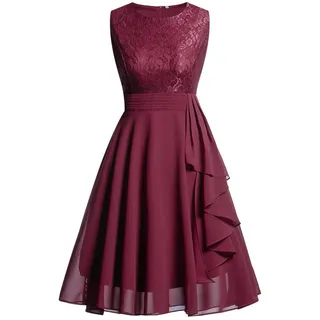 Cocktailkleid Damen Knielang Spitzenkleid Ärmellos Kleid mit Rüschensaum Spitze Abendkleider Elegant für Frauen Hochzeit Gast Brautjungfernkleid Festlich Partykleid Ballkleid Abendkleid Kurz