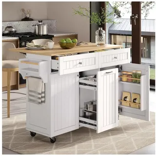 LuxusKollektion Kücheninsel Kücheninsel Rollen Küchenschrank Arbeitsplatte 140cm Weiß(140cm) weiß