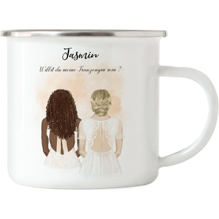 Kiddle-Design Brautjungfer Emaille Tasse Personalisiert mit Name Trauzeugin & Braut | Frage & Danke-Geschenk für Freundinnen Brautjungfern Bridesmaid