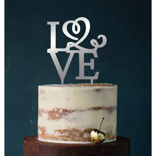 Cake Topper, Love, Tortenstecker, Tortefigur Acryl, Tortenständer Etagere Hochzeit Hochzeitstorte Kuchenaufstecker (Spiegel Silber (Einseitig))