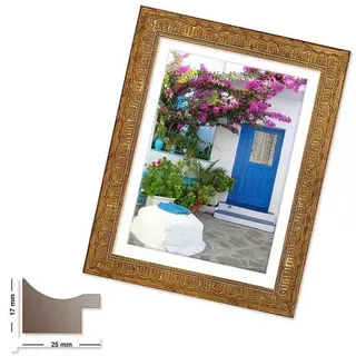 Bilderrahmen Neumann Einzelrahmen Holzrahmen KRETA, Gold antik 21 x 30 cm