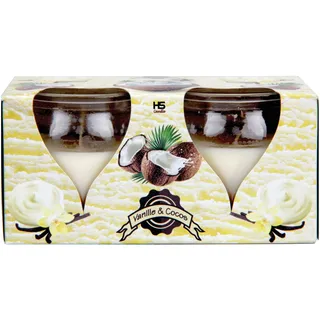 HS Candle Duftkerzen Creation 2er Pack im Glas, lange Brenndauer und angenehmer Duft (Vanille-Cocos)