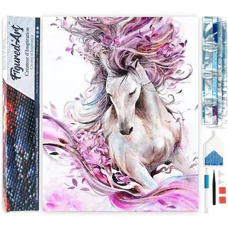 Figured'Art Diamond Painting Erwachsene 40x50cm Ganze Leinwand gerollt Rosarotes Pferd 5D Bilder Eckige Steine - DIY Set Basteln