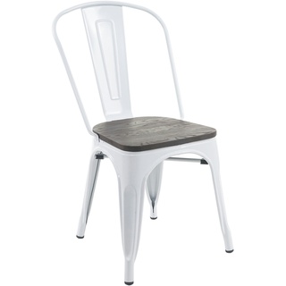 Mendler Stuhl HWC-A73 inkl. Holz-Sitzfläche, Bistrostuhl Stapelstuhl, Metall Industriedesign stapelbar ~ weiß