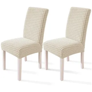 LuxusKollektion Stuhlbezug Stuhlhussen Stretch Waschbar Hochlehner Kratzfest Beige 2er Set