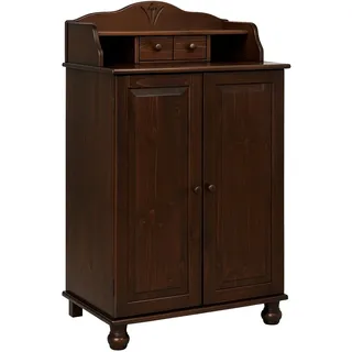clever-moebel Computerschrank Sekretär aus Massivholz Kiefer – PC-Schrank im Landhausstil mit Aufsatz, Ausziehbarer Tastaturablage & Stauraum für Tower & Monitor, Dunkelbraun